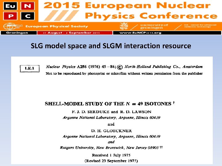 SLG model space and SLGM interaction resource 8 