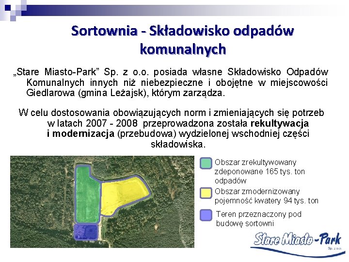 Sortownia - Składowisko odpadów komunalnych „Stare Miasto-Park” Sp. z o. o. posiada własne Składowisko