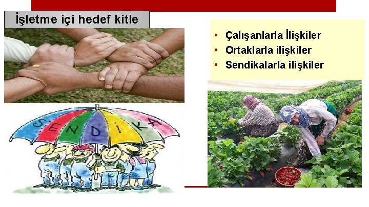 İşletme içi hedef kitle • Çalışanlarla İlişkiler • Ortaklarla ilişkiler • Sendikalarla ilişkiler 