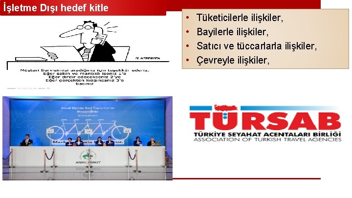 İşletme Dışı hedef kitle • • Tüketicilerle ilişkiler, Bayilerle ilişkiler, Satıcı ve tüccarlarla ilişkiler,