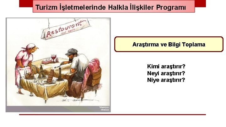 Turizm İşletmelerinde Halkla İlişkiler Programı Araştırma ve Bilgi Toplama Kimi araştırır? Neyi araştırır? Niye