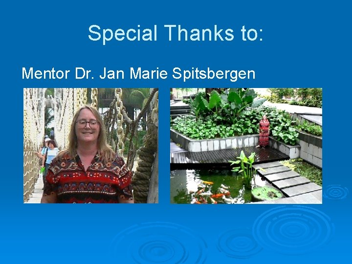 Special Thanks to: Mentor Dr. Jan Marie Spitsbergen 