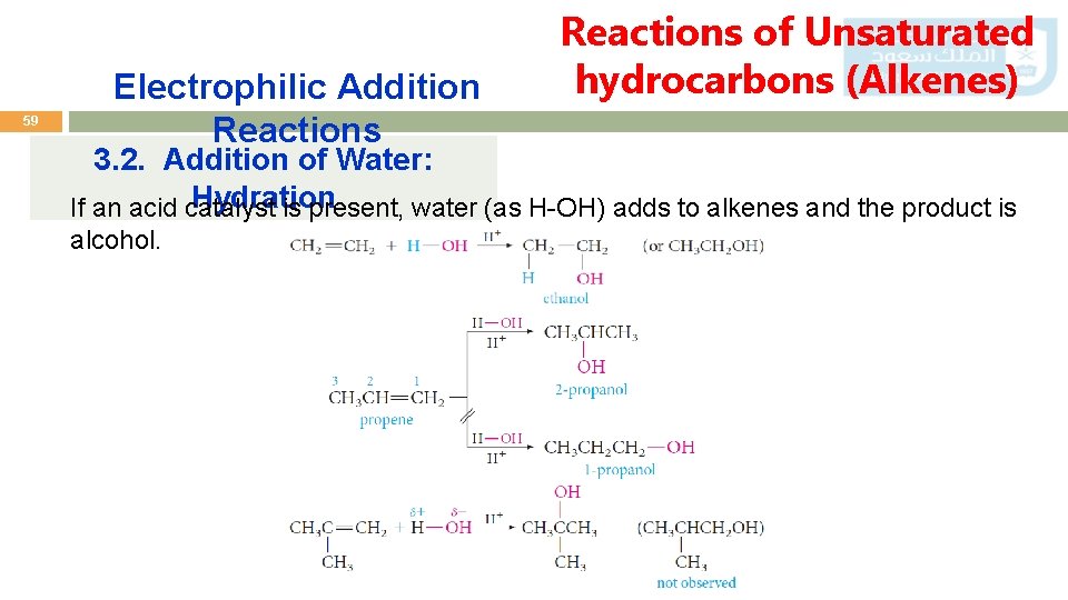 59 Electrophilic Addition Reactions of Unsaturated hydrocarbons (Alkenes) 3. 2. Addition of Water: Hydration