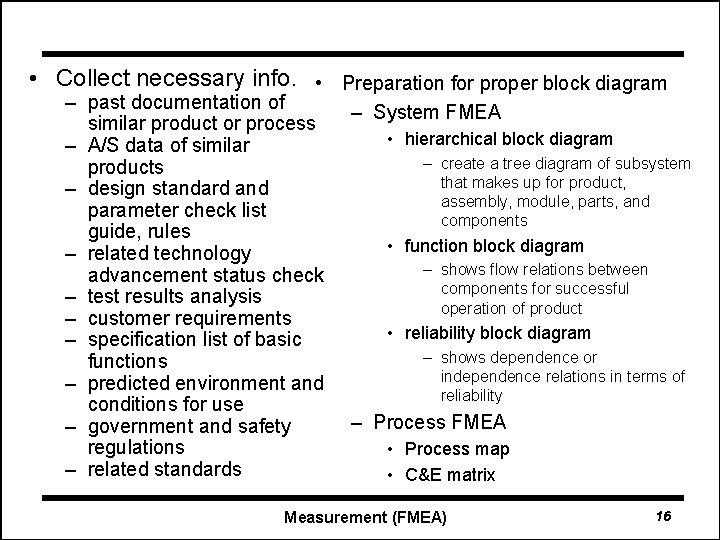  • Collect necessary info. • Preparation for proper block diagram – past documentation