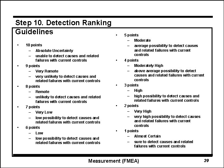Step 10. Detection Ranking Guidelines • • • 10 points – Absolute Uncertainty –