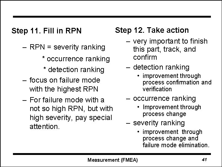 Step 12. Take action – very important to finish – RPN = severity ranking