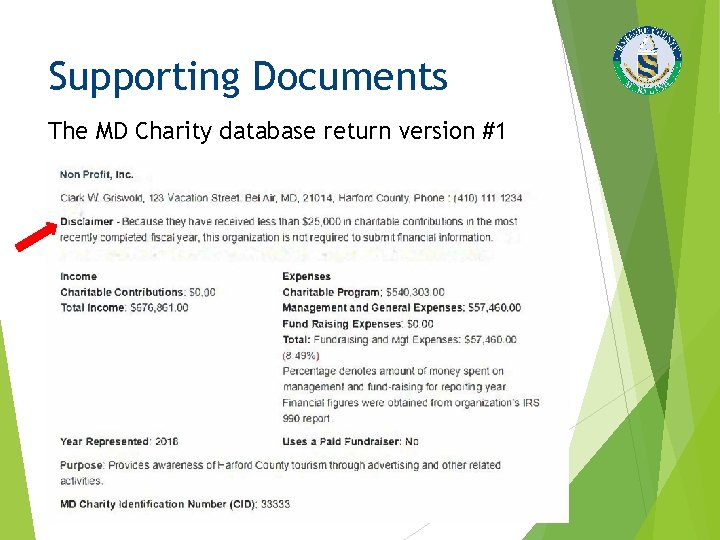 Supporting Documents The MD Charity database return version #1 