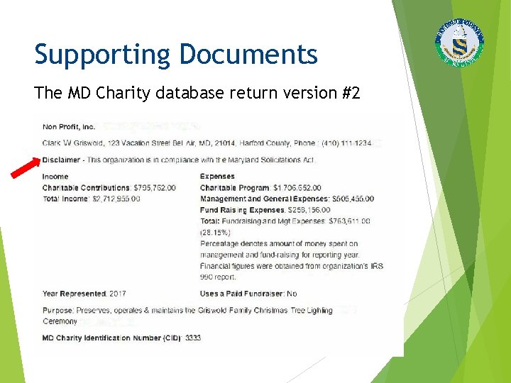 Supporting Documents The MD Charity database return version #2 