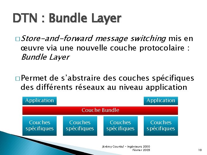 DTN : Bundle Layer � Store-and-forward message switching mis en œuvre via une nouvelle