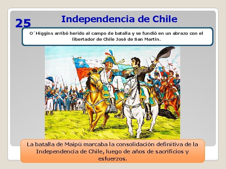 25 Independencia de Chile O´Higgins arribó herido al campo de batalla y se fundió 25 Independencia de Chile O´Higgins arribó herido al campo de batalla y se fundió