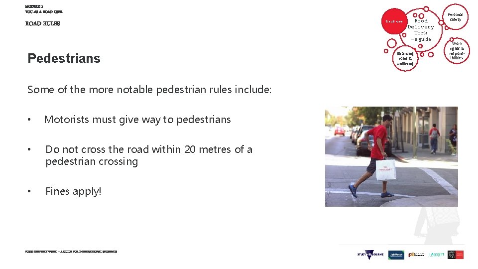 MODULE 1 YOU AS A ROAD USER ROAD RULES Pedestrians Some of the more