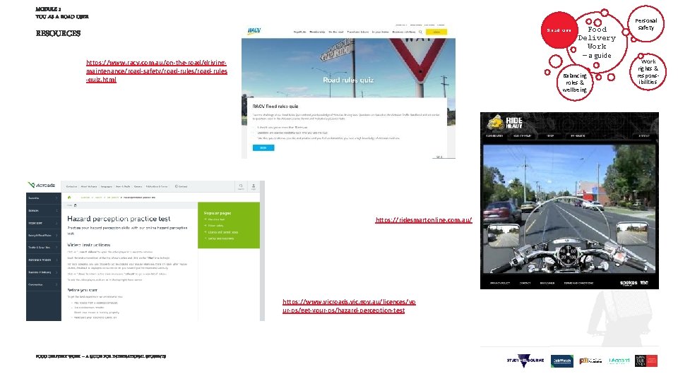 MODULE 1 YOU AS A ROAD USER Road use RESOURCES https: //www. racv. com.