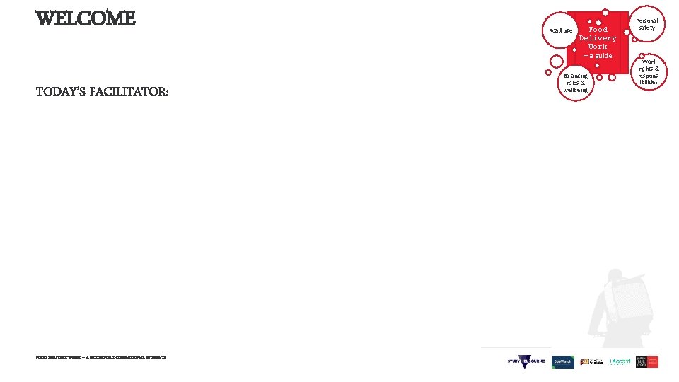 WELCOME TODAY’S FACILITATOR: FOOD DELIVERY WORK – A GUIDE FOR INTERNATIONAL STUDENTS Road use