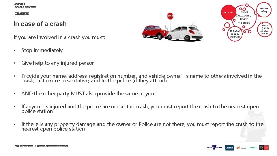 MODULE 1 YOU AS A ROAD USER CRASHES In case of a crash If