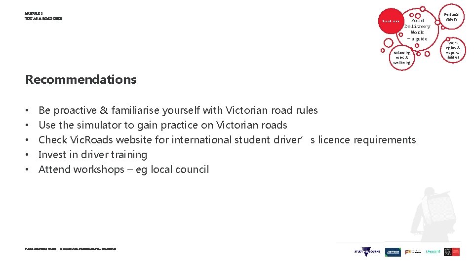 MODULE 1 YOU AS A ROAD USER Road use Food Delivery Work – a