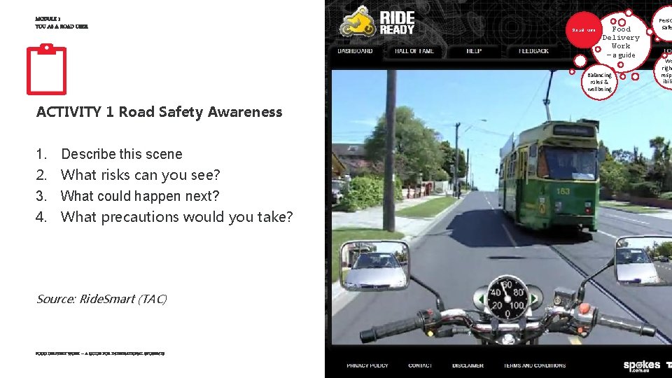 MODULE 1 YOU AS A ROAD USER Road use Food Delivery Work – a