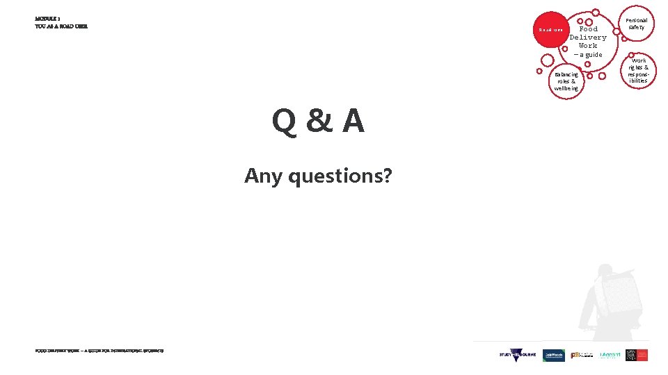 MODULE 1 YOU AS A ROAD USER Road use Food Delivery Work – a