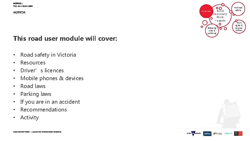 MODULE 1 YOU AS A ROAD USER AGENDA This road user module will cover: