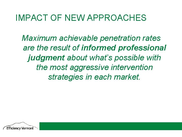 IMPACT OF NEW APPROACHES Maximum achievable penetration rates are the result of informed professional