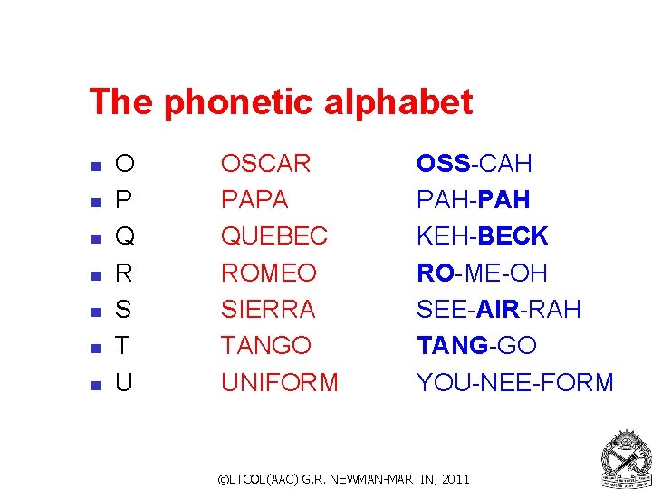 The phonetic alphabet n n n n O P Q R S T U