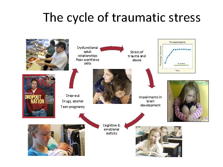 The cycle of traumatic stress Dysfunctional adult relationships Poor workforce skills Stress of trauma