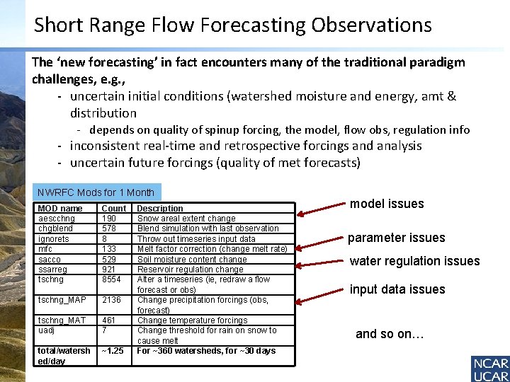 Short Range Flow Forecasting Observations The ‘new forecasting’ in fact encounters many of the