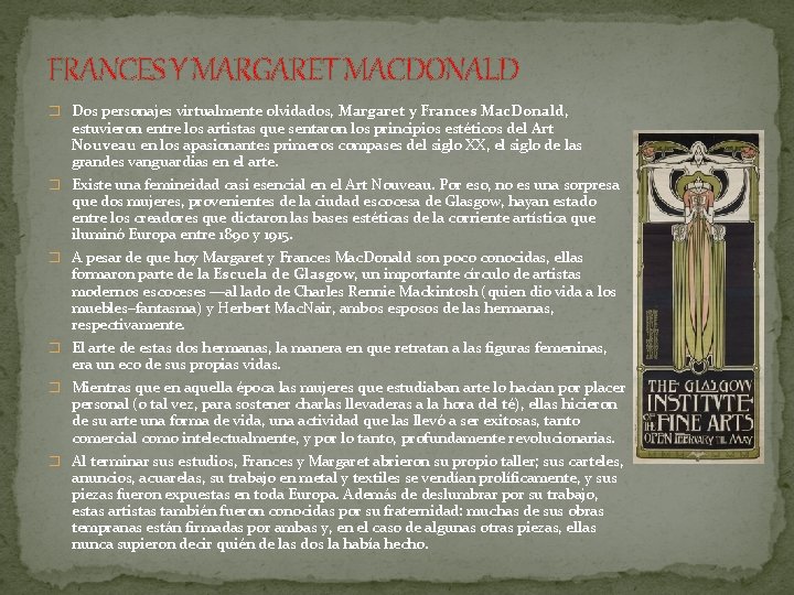 FRANCES Y MARGARET MACDONALD � Dos personajes virtualmente olvidados, Margaret y Frances Mac. Donald,