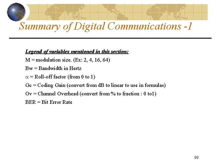 Summary of Digital Communications -1 Legend of variables mentioned in this section: M =