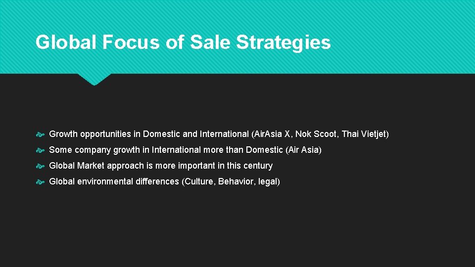 Global Focus of Sale Strategies Growth opportunities in Domestic and International (Air. Asia X,