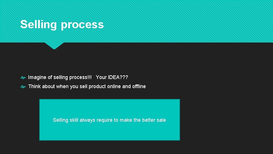 Selling process Imagine of selling process!!! Your IDEA? ? ? Think about when you