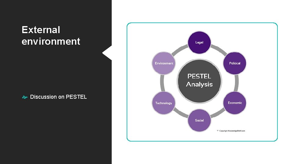 External environment Discussion on PESTEL 