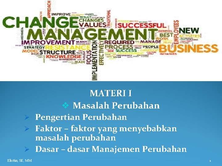 MATERI I v Masalah Perubahan Ø Pengertian Perubahan Ø Faktor – faktor yang menyebabkan