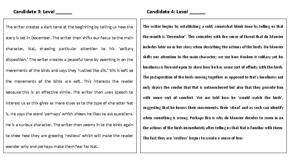 Candidate 3: Level ______ Candidate 4: Level ______ The writer creates a dark tone