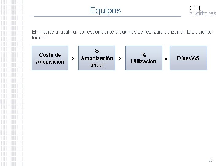 Equipos El importe a justificar correspondiente a equipos se realizará utilizando la siguiente fórmula: