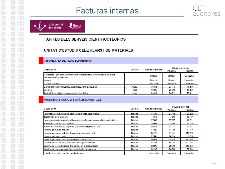 Facturas internas 44 