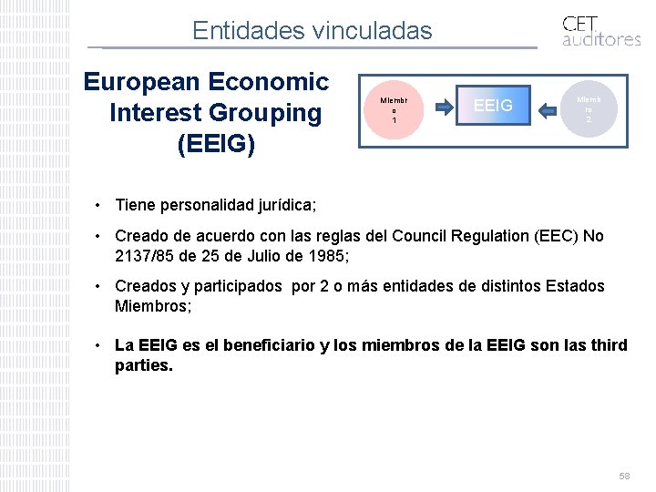 Entidades vinculadas European Economic Interest Grouping (EEIG) Miembr o 1 EEIG Miemb ro 2