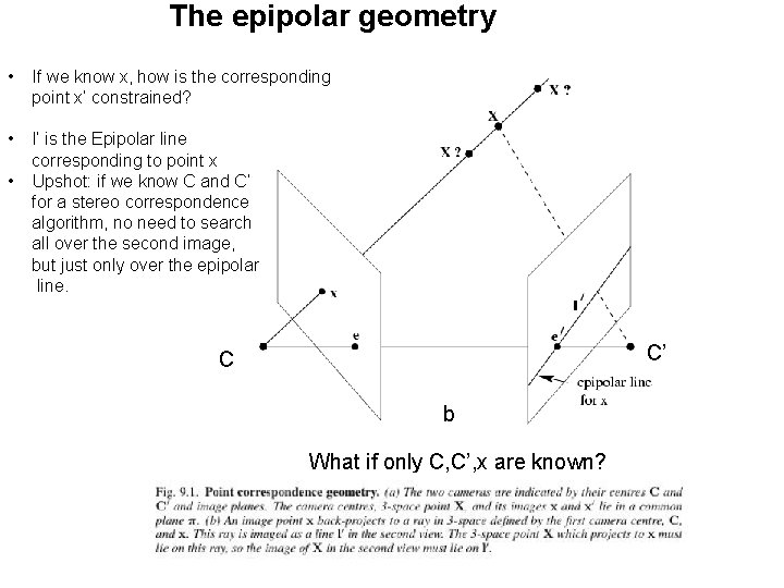 The epipolar geometry • If we know x, how is the corresponding point x’