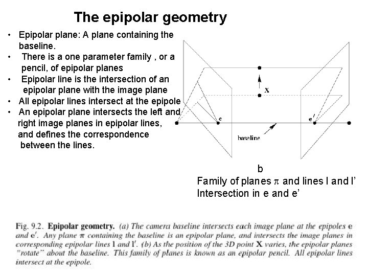 The epipolar geometry • Epipolar plane: A plane containing the baseline. • There is