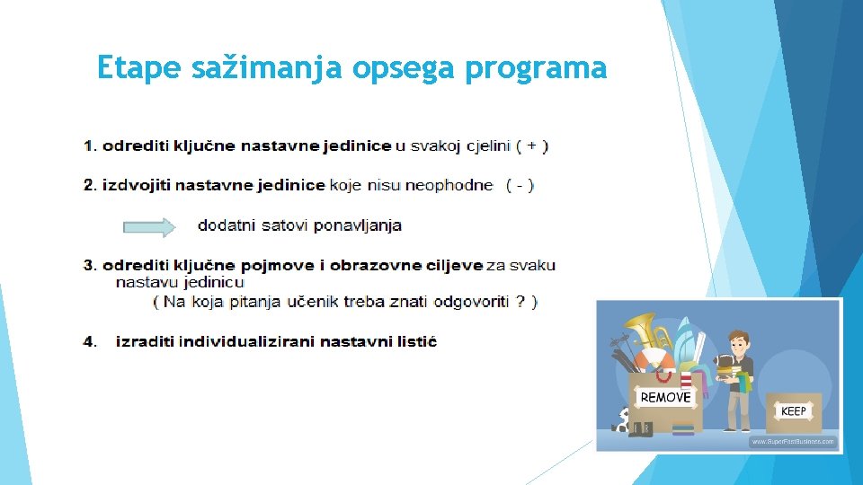 Etape sažimanja opsega programa 