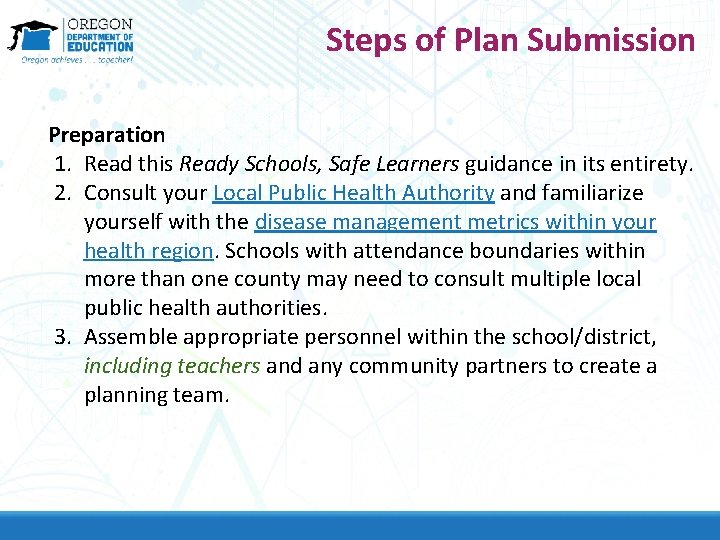 Steps of Plan Submission Preparation 1. Read this Ready Schools, Safe Learners guidance in