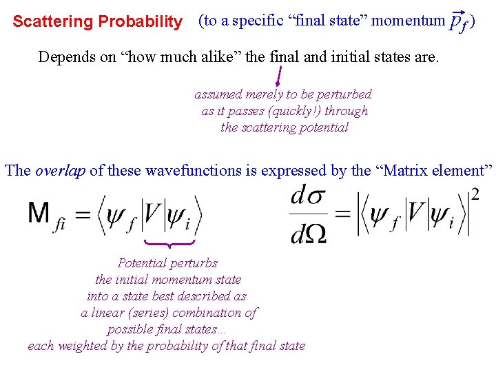 Scattering Probability (to a specific “final state” momentum pf ) Depends on “how much