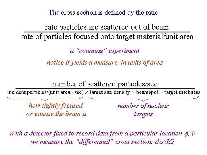 The cross section is defined by the ratio rate particles are scattered out of