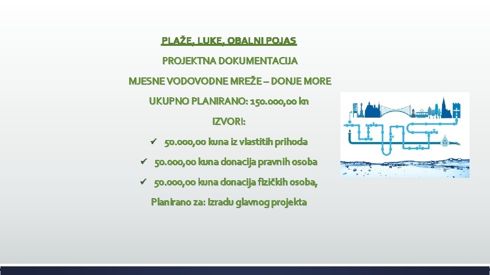 PLAŽE, LUKE, OBALNI POJAS PROJEKTNA DOKUMENTACIJA MJESNE VODOVODNE MREŽE – DONJE MORE UKUPNO PLANIRANO: