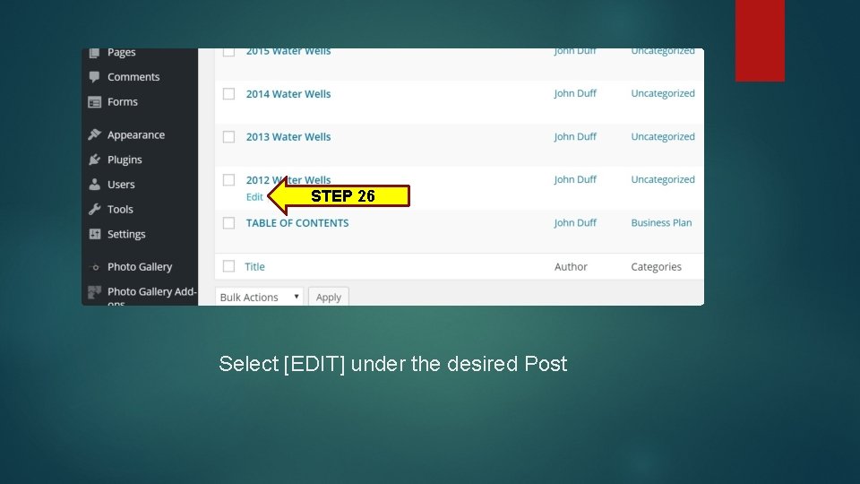 STEP 26 Select [EDIT] under the desired Post 