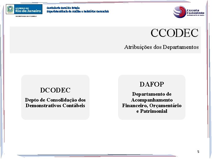 Contadoria Geral do Estado Superintendência de Análise e Relatórios Gerenciais CCODEC Atribuições dos Departamentos