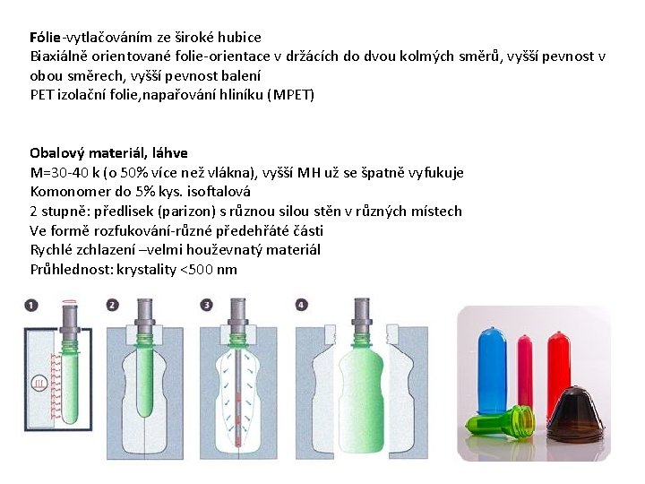 Fólie-vytlačováním ze široké hubice Biaxiálně orientované folie-orientace v držácích do dvou kolmých směrů, vyšší