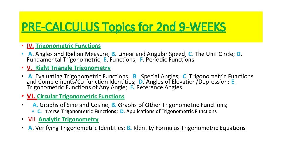 Prep Calculus Topics WELCOME WELCOME TO MR REIDS PRECALCULUS CLASS OPEN