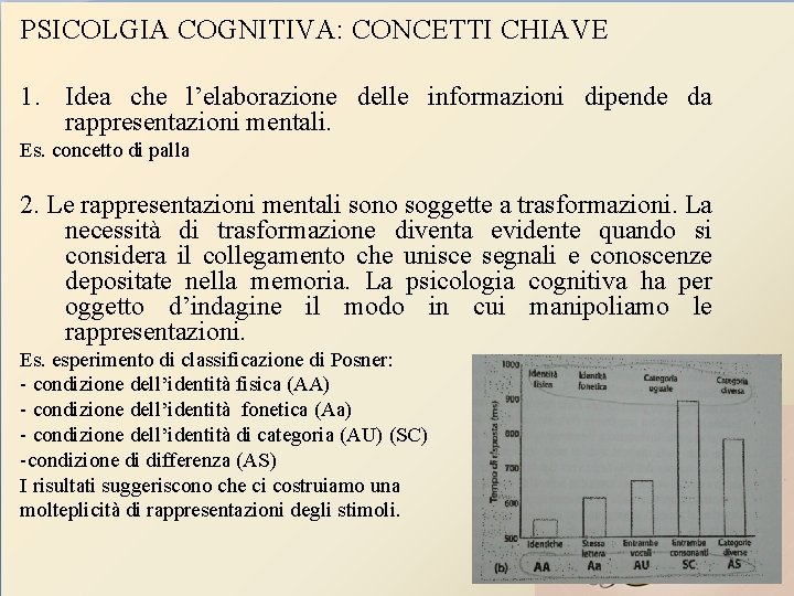 PSICOLGIA COGNITIVA: CONCETTI CHIAVE 1. Idea che l’elaborazione delle informazioni dipende da rappresentazioni mentali.
