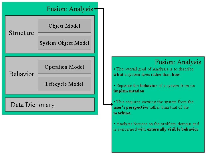 Fusion: Analysis Structure Fusion Analysis Object Model System Object Model Behavior Operation Model Lifecycle