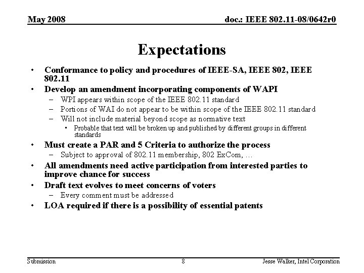 May 2008 doc. : IEEE 802. 11 -08/0642 r 0 Expectations • • Conformance